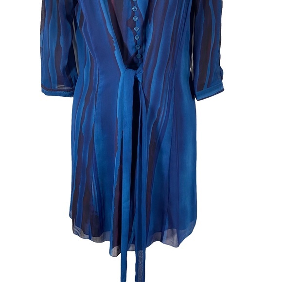 Armani Exchange Dress Blue Purple Abstract Print Tie Waist Half Sleeve Buttoned - Picture 2 of 9
